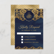 Islamic Weddenschap Navy Blue Gold Foil Lace