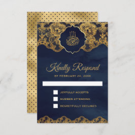Islamic Weddenschap Navy Blue Gold Foil Lace RSVP Kaartje