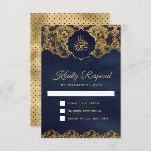Islamic Weddenschap Navy Blue Gold Foil Lace RSVP Kaartje