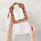Islamic WEDDING NIKAH WALLIMAH Gold Red  All In One Uitnodiging (Afscheurbaar)