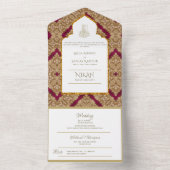 Islamic WEDDING NIKAH WALLIMAH Gold Red  All In One Uitnodiging (Binnen)