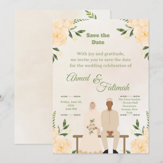 Islamic Wedding Save the Date | Modern Desing (Voorkant / Achterkant)