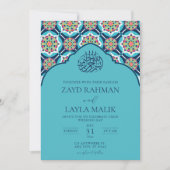Islamitisch Arabisch Blauw Bruiloft Uitnodiging (Voorkant)
