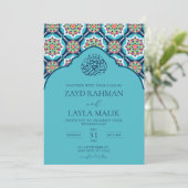 Islamitisch Arabisch Blauw Bruiloft Uitnodiging (Staand voorkant)
