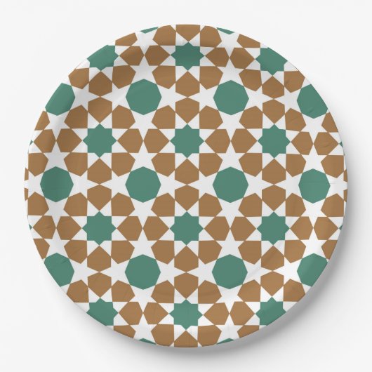 Islamitisch Arabisch Geometric Blue Brown Motif Pa Papieren Bordje (Voorkant)