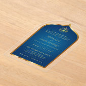 Islamitisch Blauw Goud Nikah Moslim Huwelijk Elega Acryl Uitnodigingen (Laagn)