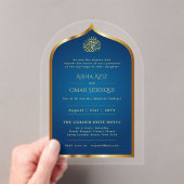 Islamitisch Blauw Goud Nikah Moslim Huwelijk Elega Acryl Uitnodigingen (Insitu (Draagbaar))