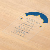 Islamitisch Blauw Goud Nikah Moslim Huwelijk Elega Acryl Uitnodigingen (Laagn)