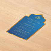 Islamitisch Blauw Goud Nikah Moslim Huwelijk Elega Acryl Uitnodigingen (Laagn)