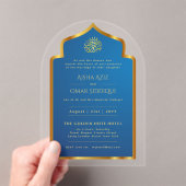 Islamitisch Blauw Goud Nikah Moslim Huwelijk Elega Acryl Uitnodigingen (Insitu (Draagbaar))