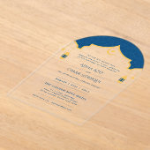 Islamitisch Blauw Goud Nikah Moslim Trouwdag Elega Acryl Uitnodigingen (Laagn)