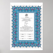 Islamitisch Blauw grenspatronen Nikkah certificaat Poster (Voorkant)