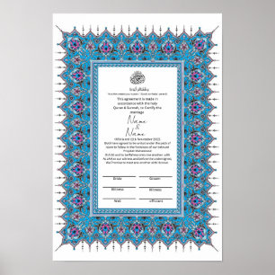 Islamitisch Blauw grenspatronen Nikkah certificaat Poster