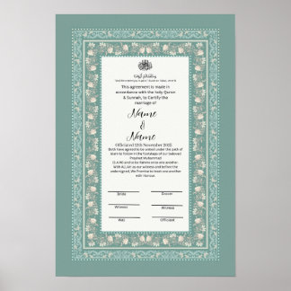 Islamitisch Bloemen Grens Nikkah Certificaat Poster