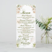 Islamitisch Bloemen Groen & Beige Bruiloft Menu (Staand voorkant)