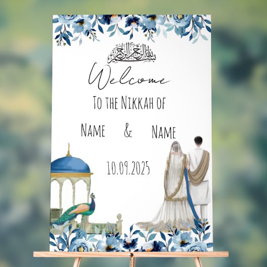 Islamitisch bloemenblauw Nikkah teken Acryl Bord (Neutraal)