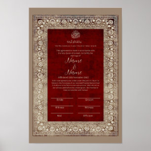 Islamitisch Elegant Rood en goud Nikkah certificaa Poster