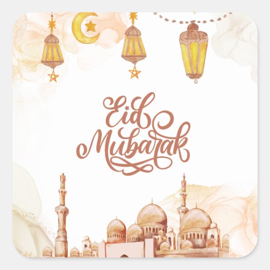 Islamitisch Gelukkig Eid Mubarak Vierkante Sticker (Voorkant)