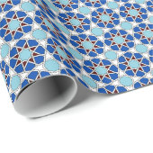 Islamitisch geometrisch Marokkaans patroon in blau Cadeaupapier (Rol Hoek)
