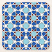 Islamitisch geometrisch Marokkaans patroon in blau Kartonnen Onderzetters (Voorkant)