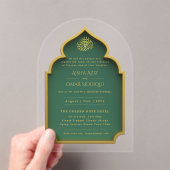 Islamitisch Goud Groen Nikah Walima Moslim Elegant Acryl Uitnodigingen (Insitu (Draagbaar))