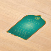 Islamitisch goud groen Nikah Walima Muslim Elegant Acryl Uitnodigingen (Laagn)