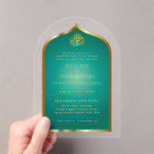 Islamitisch goud groen Nikah Walima Muslim Elegant Acryl Uitnodigingen (Insitu (Draagbaar))