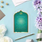 Islamitisch goud groen Nikah Walima Muslim Elegant Acryl Uitnodigingen (Insitu (Huwelijk))