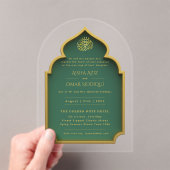Islamitisch goud groen Nikah Walima Muslim Elegant Acryl Uitnodigingen (Insitu (Draagbaar))