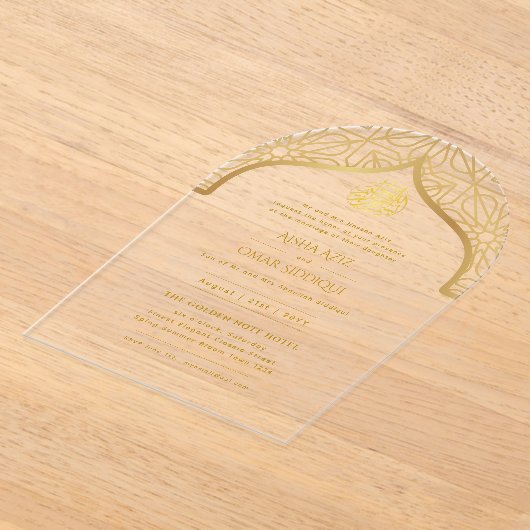 Islamitisch goud Nikah Walima Moslim Moskee Elegan Acryl Uitnodigingen (Laagn)