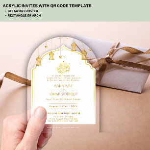 Islamitisch goud Nikah Walima Moslim Moskee Elegan Acryl Uitnodigingen