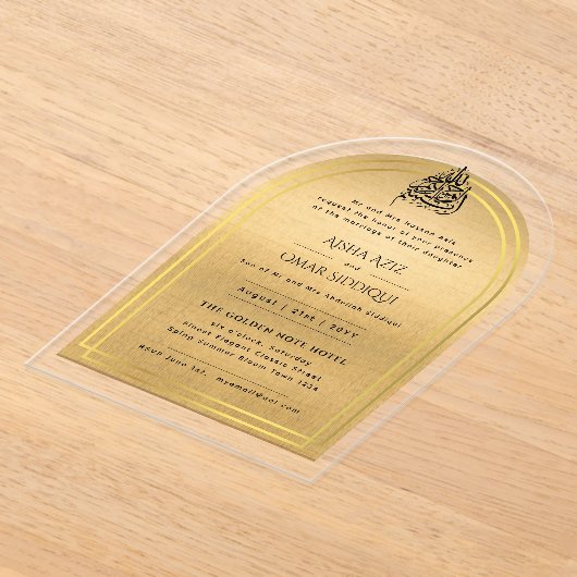 Islamitisch goud  Nikah Walima Muslim Elegant Acryl Uitnodigingen (Laagn)