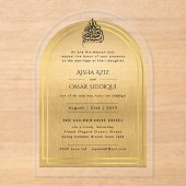 Islamitisch goud Nikah Walima Muslim Elegant Acryl Uitnodigingen (Voorkant)