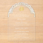 Islamitisch Goud Witte Nikah Moskee Moslim Elegant Acryl Uitnodigingen (Voorkant)