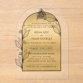 Islamitisch Gouden Sierlijke Nikah Walima Moslim E Acryl Uitnodigingen (Voorkant)