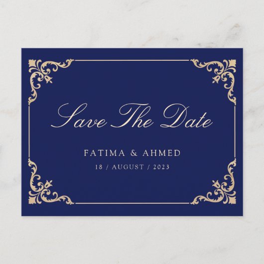 Islamitisch Moslim Blauw Save The Date Aankondigingskaart (Voorkant)