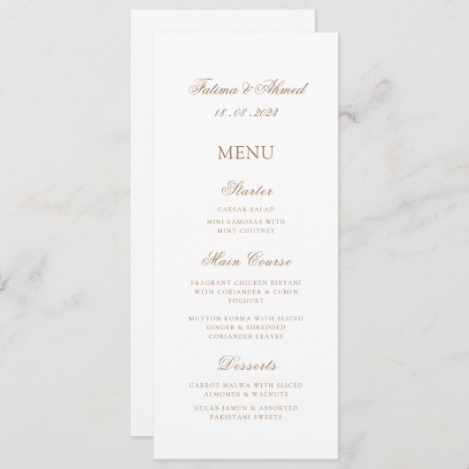 Islamitisch Moslim Goud Minimale Bruiloft Menu (Voorkant / Achterkant)