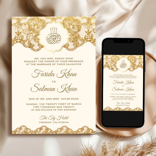 Islamitisch moslimhuwelijk tussen Cream en Gold Fo Kaart