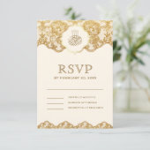 Islamitisch moslimhuwelijk tussen Cream en Gold Fo RSVP Kaartje (Staand voorkant)