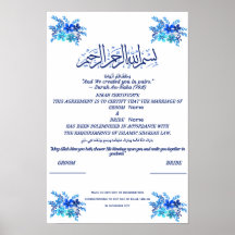 Islamitisch Nikah-certificaat Koningsblauw Aquarel