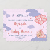 Islamitisch Schattig Roze Meisje Aqeeqah Uitnodigi Kaart (Voorkant / Achterkant)
