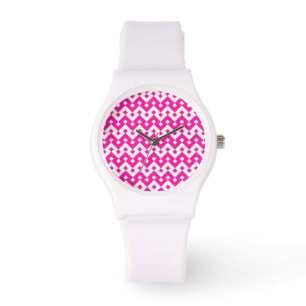 Islamitisch Snoep roze en wit geometrisch patroon Horloge