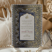 Islamitisch Stoffig Blauw Bruiloft Ottomaans Turks Folie Uitnodiging