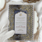 Islamitisch Stoffig Blauw Bruiloft Ottomaans Turks Folie Uitnodiging