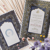 Islamitisch Stoffig Blauw Bruiloft Ottomaans Turks Folie Uitnodiging