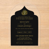 Islamitisch Zwart Goud Nikah Moslim Elegant Moskee Acryl Uitnodigingen (Voorkant)