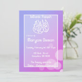 Islamitische Aqiqa baby bubbel paarse uitnodiging (Staand voorkant)