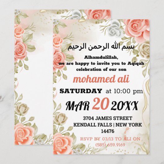 Islamitische baby Aqiqah met bloemetjesthema Kaart (Voorkant / Achterkant)