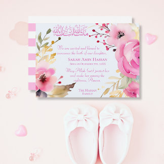 Islamitische Baby Meisje Bloemen Geboorteaankondig Aankondiging