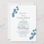 Islamitische Bismillah Blue Eucalyptus Modern Wedd Kaart (Voorkant)